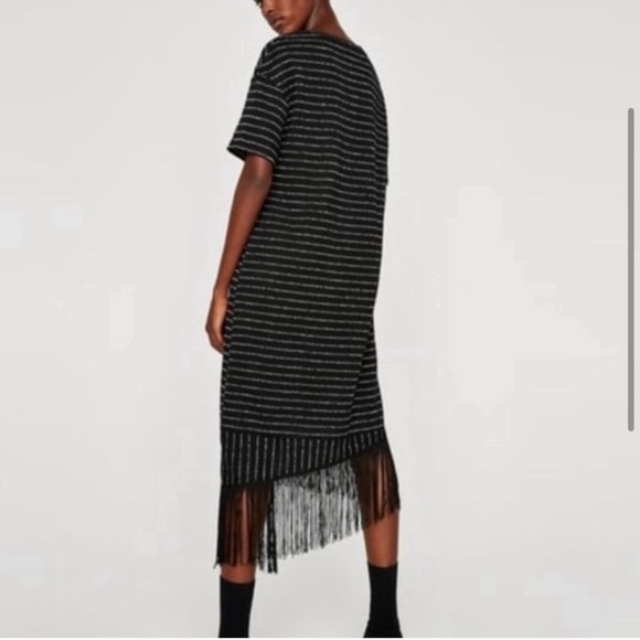ZARA TRAFALUC Size Medium Fringe Hem Midi Dress - Picture 2 of 7